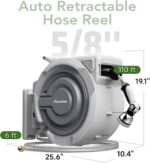 5/8" x 110 FT Retractable Garden Hose Reel by HOZEREEL, UV Resistant Hose Reels - Automatic Slow Self Retract Wall Mount Hose Reel Enclosed Storage, Any Length Lock 180° Swivel, 10 Pattern Nozzle - Image 7
