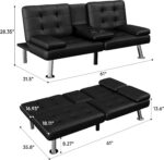 Flamaker Futon Sofa Bed Modern Folding Futon Set Convertible Recliner Lounge for Living Room with 2 Cup Holders, Removable Armrests (PU Leather, Black) - Image 4