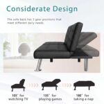 Flamaker Futon Sofa Bed Modern Folding Futon Set Convertible Recliner Lounge for Living Room with 2 Cup Holders, Removable Armrests (PU Leather, Black) - Image 5