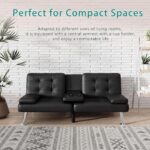Flamaker Futon Sofa Bed Modern Folding Futon Set Convertible Recliner Lounge for Living Room with 2 Cup Holders, Removable Armrests (PU Leather, Black) - Image 6