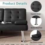Flamaker Futon Sofa Bed Modern Folding Futon Set Convertible Recliner Lounge for Living Room with 2 Cup Holders, Removable Armrests (PU Leather, Black) - Image 7