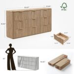 Dresser for Bedroom with 9 Drawers, 63"W Chest of Drawers, Fluted Dresser with Faux Marble Top, Curved Profile Design, Metal Handle, Wood Closet Storage Organizer for Living Room, Hallway, Natural Oak - Image 3