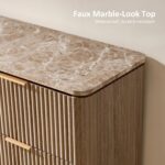 Dresser for Bedroom with 9 Drawers, 63"W Chest of Drawers, Fluted Dresser with Faux Marble Top, Curved Profile Design, Metal Handle, Wood Closet Storage Organizer for Living Room, Hallway, Natural Oak - Image 5