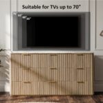 Dresser for Bedroom with 9 Drawers, 63"W Chest of Drawers, Fluted Dresser with Faux Marble Top, Curved Profile Design, Metal Handle, Wood Closet Storage Organizer for Living Room, Hallway, Natural Oak - Image 9