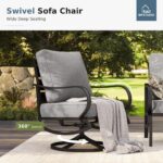 MFSTUDIO 5 Pieces Patio Conversation Sets,Outdoor Metal Furniture Sofas with 1 x 3-Seat Sofa, 2 x Swivel Chairs,2 x Ottoman,Wrought Iron Frame with Grey Cushion for Patio Courtyard Balcony - Image 4