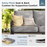 MFSTUDIO 5 Pieces Patio Conversation Sets,Outdoor Metal Furniture Sofas with 1 x 3-Seat Sofa, 2 x Swivel Chairs,2 x Ottoman,Wrought Iron Frame with Grey Cushion for Patio Courtyard Balcony - Image 6