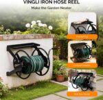 VINGLI Garden Hose Reel, Wall Mount Water Hose Reel for Garden Outside with Heavy Duty Space Saving Rolling Design Metal, 175FT Capacity for 3/4" Hose for Outdoor Use (Black) - Image 3