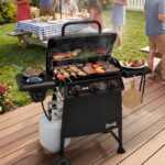 Feasto 3 Burner Propane Gas Grill with Side Burner, Porcelain-Enamel Main Body and Lid, Propane BBQ Grill with 38,000 BTUs Output & Side Table for Patio, Backyard, Poolside Gatherings - Image 3