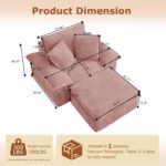 48" Boneless Single Sofa with Removable Ottoman,Oversized Upholstered Sofa Bed with Pillows,Plush Faux Fur Lounge Reading Chairs with Armrests,Cloud Couches for Living Room,No Assembly (Pink) - Image 3