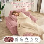 48" Boneless Single Sofa with Removable Ottoman,Oversized Upholstered Sofa Bed with Pillows,Plush Faux Fur Lounge Reading Chairs with Armrests,Cloud Couches for Living Room,No Assembly (Pink) - Image 4