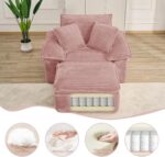 48" Boneless Single Sofa with Removable Ottoman,Oversized Upholstered Sofa Bed with Pillows,Plush Faux Fur Lounge Reading Chairs with Armrests,Cloud Couches for Living Room,No Assembly (Pink) - Image 6