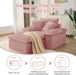 48" Boneless Single Sofa with Removable Ottoman,Oversized Upholstered Sofa Bed with Pillows,Plush Faux Fur Lounge Reading Chairs with Armrests,Cloud Couches for Living Room,No Assembly (Pink) - Image 7
