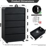 Standifurno 29.5’’ W Dresser for Closet, Black Drawers with Curved Design, Chest Drawer with 5 Drawers, Vertical Drawer with Large Storage, Wooden Dresser for Living Room, Nursery, Entryway - Image 3