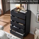 Standifurno 29.5’’ W Dresser for Closet, Black Drawers with Curved Design, Chest Drawer with 5 Drawers, Vertical Drawer with Large Storage, Wooden Dresser for Living Room, Nursery, Entryway - Image 5