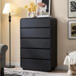 Standifurno 29.5’’ W Dresser for Closet, Black Drawers with Curved Design, Chest Drawer with 5 Drawers, Vertical Drawer with Large Storage, Wooden Dresser for Living Room, Nursery, Entryway - Image 8