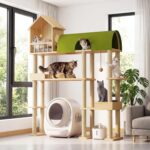 Cat Tree for Automatic Litter Box, 60Inch Large Cat Tower for Heavy Cats up to 22lbs, Solid Wood Cat Shelf with Condo, Space-Saving for Indoor Multi-Pet Households, Stops Furniture Scratching - Image 5