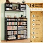62“H Dresser for Bedroom with Large Drawers,Dressers & Chests of Drawers Featuring LED Light and Charging Ports,Sturdy Fabric Drawers with Open Storage Shelves, Wood Top,Steel Frame(Rustic Brown) - Image 5