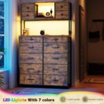 62“H Dresser for Bedroom with Large Drawers,Dressers & Chests of Drawers Featuring LED Light and Charging Ports,Sturdy Fabric Drawers with Open Storage Shelves, Wood Top,Steel Frame(Rustic Brown) - Image 7