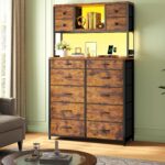 62“H Dresser for Bedroom with Large Drawers,Dressers & Chests of Drawers Featuring LED Light and Charging Ports,Sturdy Fabric Drawers with Open Storage Shelves, Wood Top,Steel Frame(Rustic Brown) - Image 9
