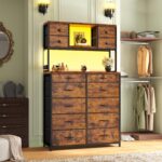 62“H Dresser for Bedroom with Large Drawers,Dressers & Chests of Drawers Featuring LED Light and Charging Ports,Sturdy Fabric Drawers with Open Storage Shelves, Wood Top,Steel Frame(Rustic Brown) - Image 10