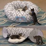 Kitty City Large Cat Tunnel Bed, 2-in-1 Zip-Together Cat Play Tunnel & Plush Nap Bed, Pop-Up Indoor Cat Toy with Hanging Toys, Collapsible Design - White - Image 4