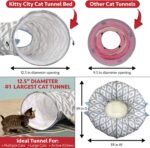 Kitty City Large Cat Tunnel Bed, 2-in-1 Zip-Together Cat Play Tunnel & Plush Nap Bed, Pop-Up Indoor Cat Toy with Hanging Toys, Collapsible Design - White - Image 6