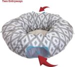 Kitty City Large Cat Tunnel Bed, 2-in-1 Zip-Together Cat Play Tunnel & Plush Nap Bed, Pop-Up Indoor Cat Toy with Hanging Toys, Collapsible Design - White - Image 7