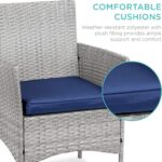 Best Choice Products 3-Piece Outdoor Wicker Conversation Bistro Set, Space Saving Patio Furniture for Garden w/Side Table - Gray/Navy - Image 5