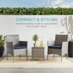 Best Choice Products 3-Piece Outdoor Wicker Conversation Bistro Set, Space Saving Patio Furniture for Garden w/Side Table - Gray/Navy - Image 7