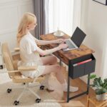 DUMOS 32" Home Office Computer Desk with Drawers, Small Gaming Writing Study Table with Storage Side Bag, Headphone Hook and Adjustable Feet for Bedroom Rustic Brown - Image 3
