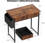 DUMOS 32" Home Office Computer Desk with Drawers, Small Gaming Writing Study Table with Storage Side Bag, Headphone Hook and Adjustable Feet for Bedroom Rustic Brown - Image 4