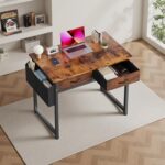 DUMOS 32" Home Office Computer Desk with Drawers, Small Gaming Writing Study Table with Storage Side Bag, Headphone Hook and Adjustable Feet for Bedroom Rustic Brown - Image 10