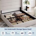 Allewie Queen Size Lift Up Storage Bed, Modern Wingback Headboard, Hydraulic Support, No Box Spring Needed, Light Beige - Image 6