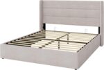 Allewie Queen Size Lift Up Storage Bed, Modern Wingback Headboard, Hydraulic Support, No Box Spring Needed, Light Beige - Image 10