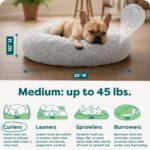 Furhaven 30" Round Calming Donut Dog Bed for Medium/Small Dogs, Refillable w/ Removable Washable Cover, Up to 45 lbs - Shaggy Plush Long Faux Fur Donut Bed -Mist Gray, Medium,30.0"L x 30.0"W x 10.0"Th - Image 4