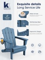 KINGYES Folding Adirondack Chair Set of 2, HDPE All-Weather Patio Chairs with Cup Holder, Wooden Textured Fire Pit Chairs for Poolside, Backyard, Deck, Navy - Image 4
