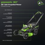 Greenworks 80V 25" TruBrushless™ Dual Blade Mower, 5.0Ah Battery and Charger + 80V Cordless Brushless String Trimmer + Leaf Blower Combo, 2Ah Battery and Charger - Image 3