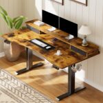 Veken 47.2"×27.6" Standing Desk with Storage Drawers, Adjustable Height Computer Table with Monitor Shelf, Home Office Desk for Study, Gaming, Workstation, Brown - Image 3