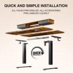 Veken 47.2"×27.6" Standing Desk with Storage Drawers, Adjustable Height Computer Table with Monitor Shelf, Home Office Desk for Study, Gaming, Workstation, Brown - Image 6