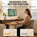 Veken 47.2"×27.6" Standing Desk with Storage Drawers, Adjustable Height Computer Table with Monitor Shelf, Home Office Desk for Study, Gaming, Workstation, Brown - Image 8