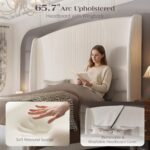 65.7" Tall Headboard Queen Size Upholstered Bed Frame with Wingback, Soft Washable Corduroy Beds Cover, Solid Wood Legs, Noise-Free, No Box Spring Needed, Cream - Image 4