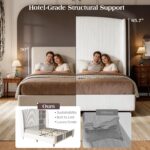65.7" Tall Headboard Queen Size Upholstered Bed Frame with Wingback, Soft Washable Corduroy Beds Cover, Solid Wood Legs, Noise-Free, No Box Spring Needed, Cream - Image 5