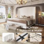 65.7" Tall Headboard Queen Size Upholstered Bed Frame with Wingback, Soft Washable Corduroy Beds Cover, Solid Wood Legs, Noise-Free, No Box Spring Needed, Cream - Image 6
