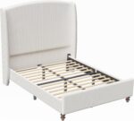65.7" Tall Headboard Queen Size Upholstered Bed Frame with Wingback, Soft Washable Corduroy Beds Cover, Solid Wood Legs, Noise-Free, No Box Spring Needed, Cream - Image 9