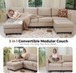 ABCASA Oversized 145.5" Faux Leather Modular Sectional Sofa, Modern Large 12 Seater U Shaped Couch with Storage Seat with Reversible Chaise Deep Seat for Living Room DIY Combination - Whitesand - Image 9