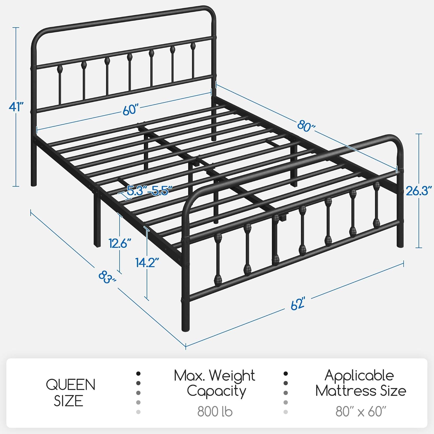 Yaheetech Victorian Vintage Queen Metal Platform Bed Frame, Classic Iron Art Headboard & Footboard, Stable & Noiseless, 12.6 Inch Under Bed Storage, No Box Spring Needed, Easy Assembly, Black - Image 3