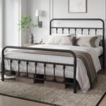 Yaheetech Victorian Vintage Queen Metal Platform Bed Frame, Classic Iron Art Headboard & Footboard, Stable & Noiseless, 12.6 Inch Under Bed Storage, No Box Spring Needed, Easy Assembly, Black - Image 4