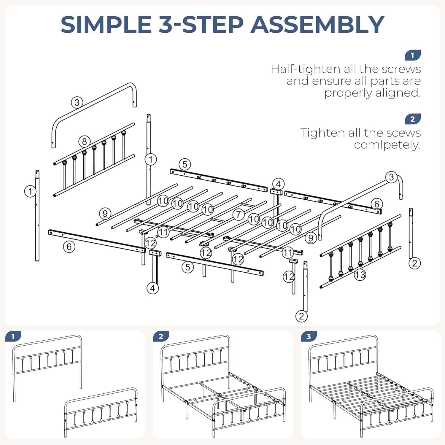 Yaheetech Victorian Vintage Queen Metal Platform Bed Frame, Classic Iron Art Headboard & Footboard, Stable & Noiseless, 12.6 Inch Under Bed Storage, No Box Spring Needed, Easy Assembly, Black - Image 8