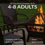 Sunnydaze Northern Galaxy 32-Inch Outdoor Fire Pit with Grill Grate, Spark Screen, and Poker - Heavy-Duty Wood-Burning Fire Pit for Outside - Image 3