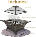Sunnydaze Northern Galaxy 32-Inch Outdoor Fire Pit with Grill Grate, Spark Screen, and Poker - Heavy-Duty Wood-Burning Fire Pit for Outside - Image 4